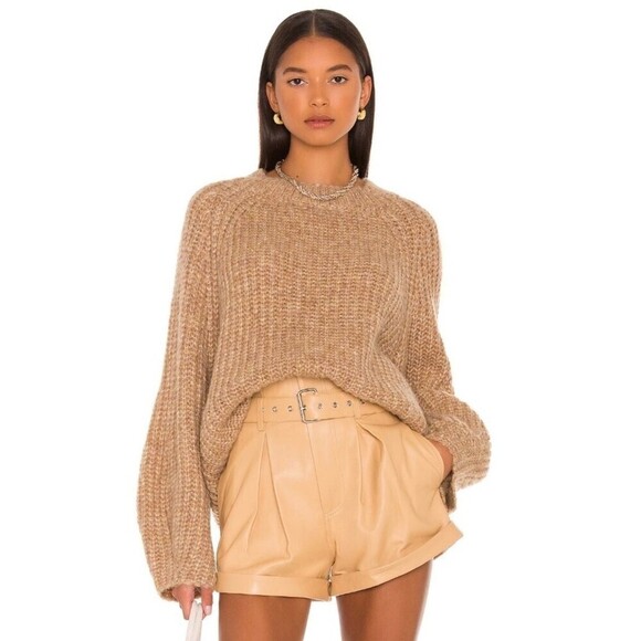 WEEKEND STORIES Alpaca Wool Oversized Sonoma Crew Neck Sweater Toffee Small Tan - Picture 1 of 11
